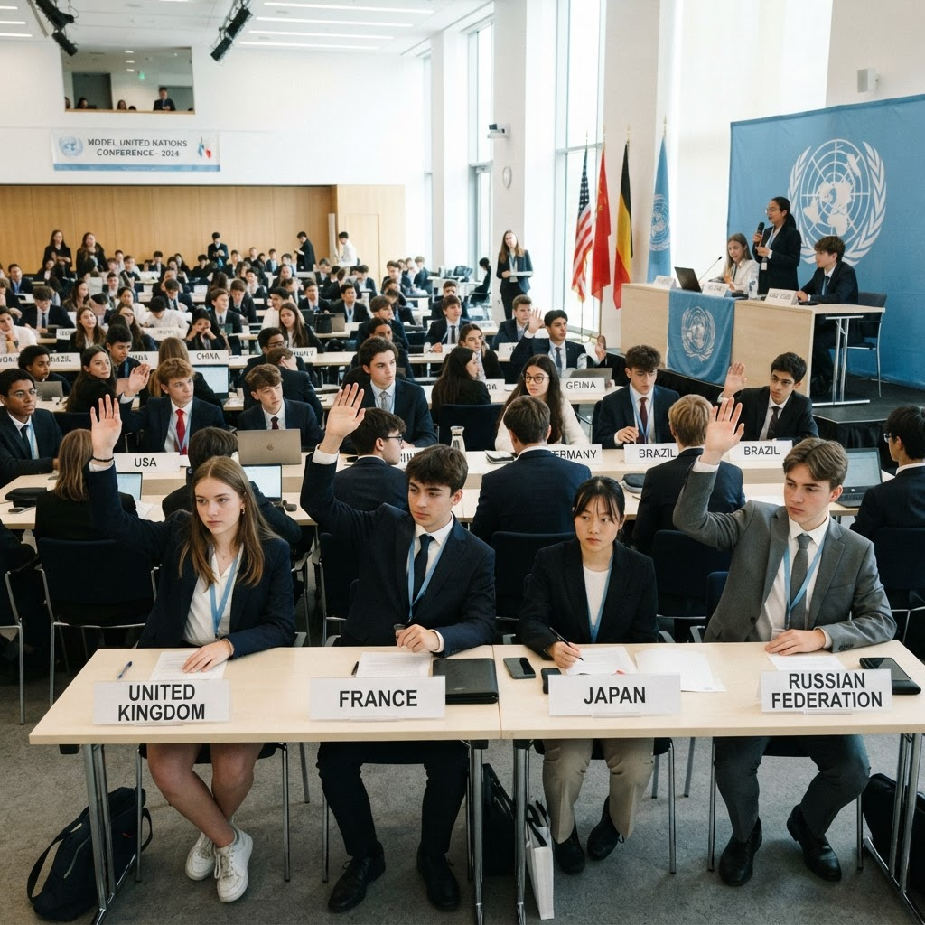 Jóvenes delegados en una conferencia de Modelo de Naciones Unidas